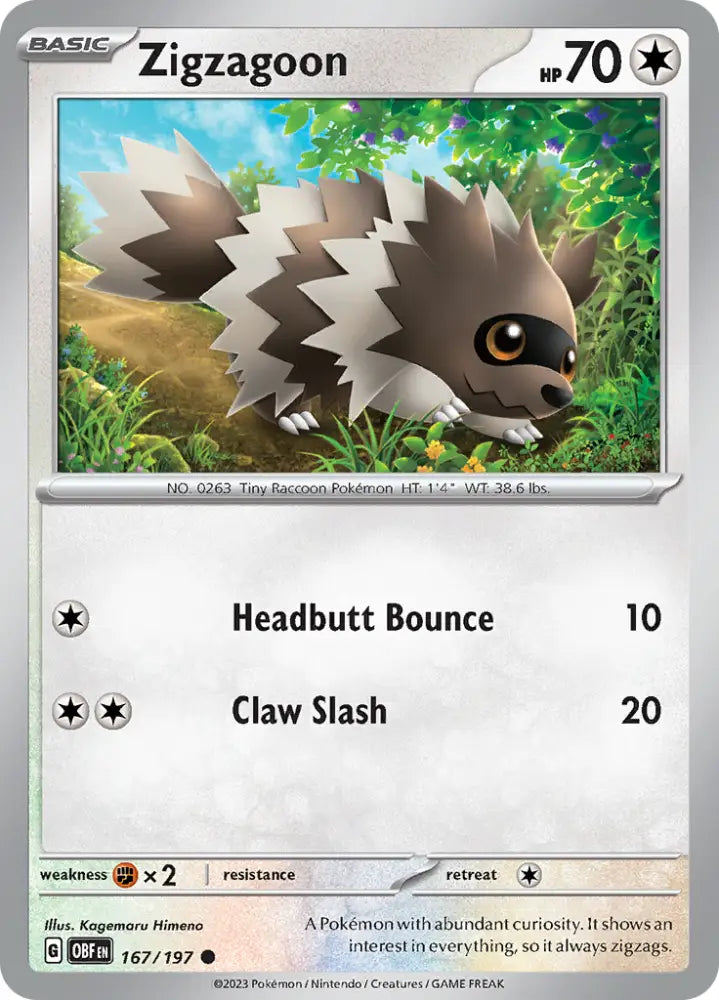 Zigzagoon (167/197) [Scarlet & Violet: Obsidian Flames] - Pokemon Single