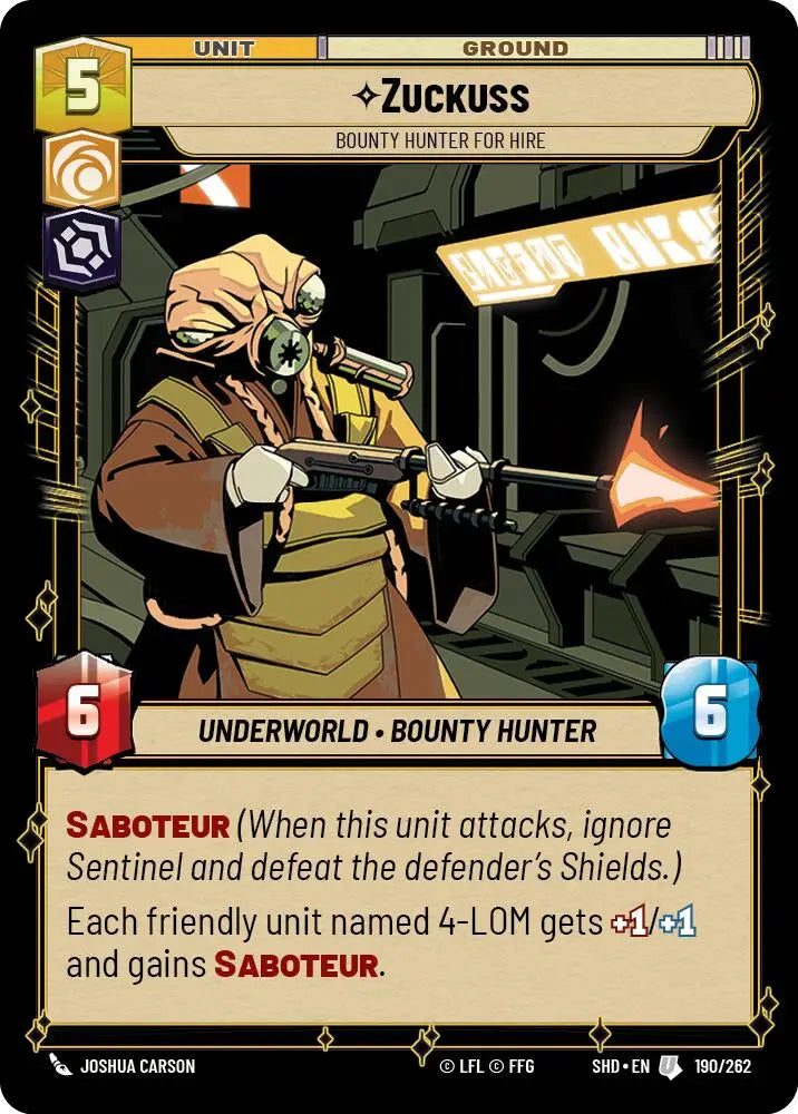 Zuckuss - Bounty Hunter for Hire (190/262) [Shadows of the Galaxy] - Star Wars: Unlimited Single