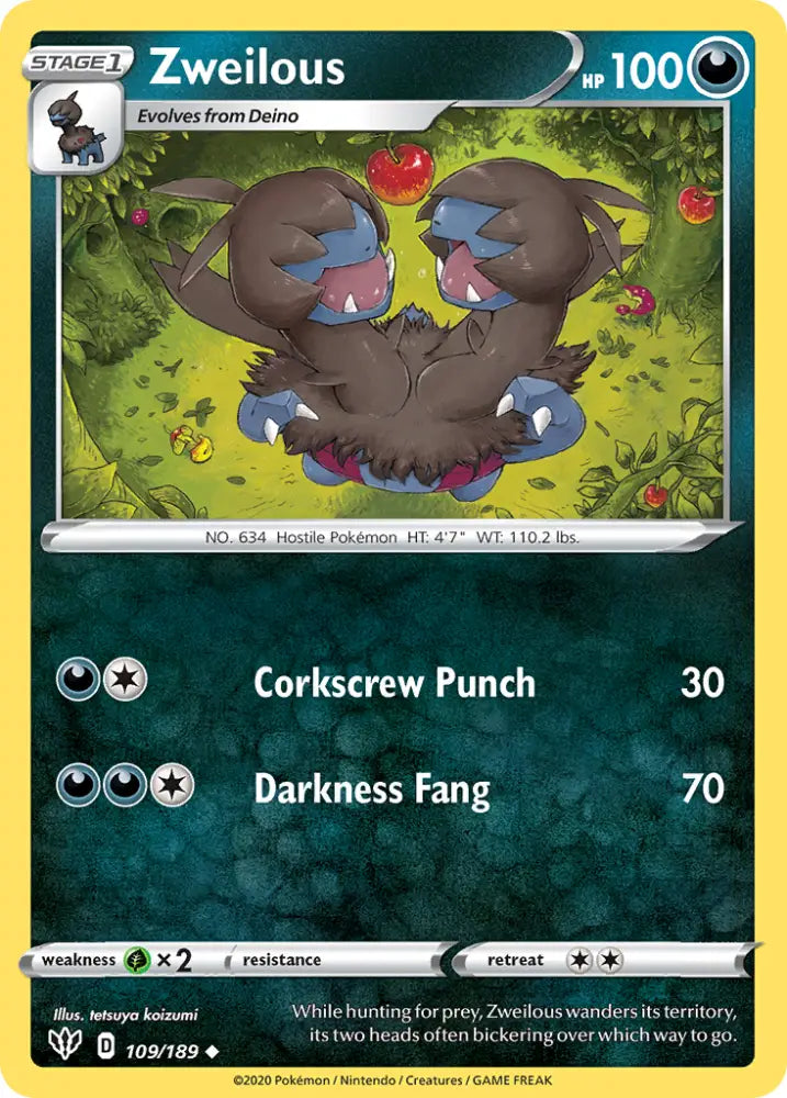 Zweilous (109/189) [Sword & Shield: Darkness Ablaze] - Pokemon Single
