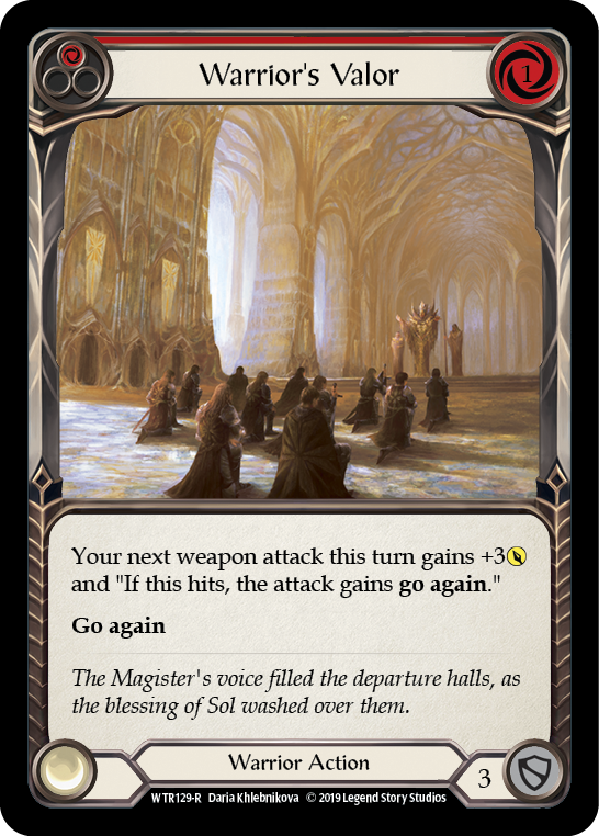 Warrior's Valor (Red) [Welcome to Rathe 1st Edition] Alpha Print Rainbow Foil