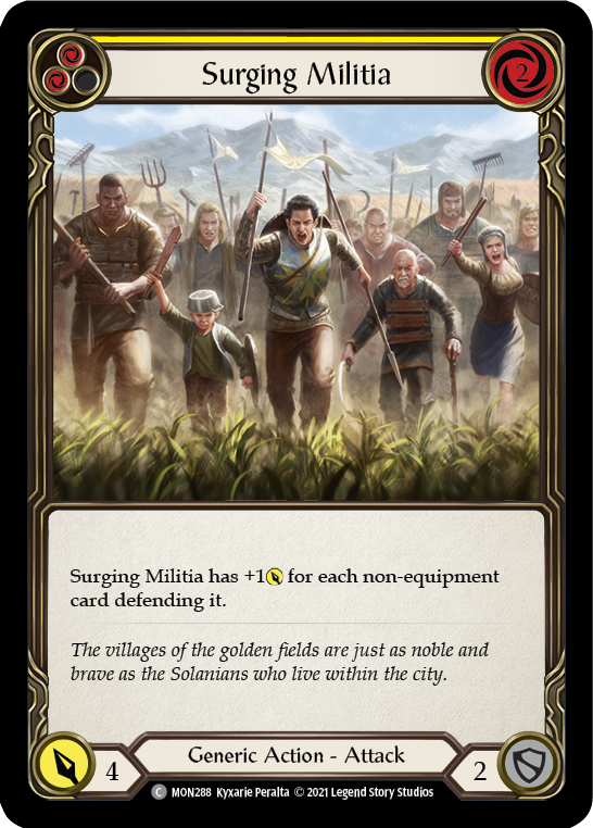 Surging Militia (Yellow) [Monarch 1st Edition] 1st Edition Rainbow Foil
