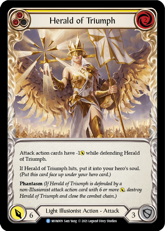 Herald of Triumph (Yellow) [Monarch 1st Edition] 1st Edition Rainbow Foil