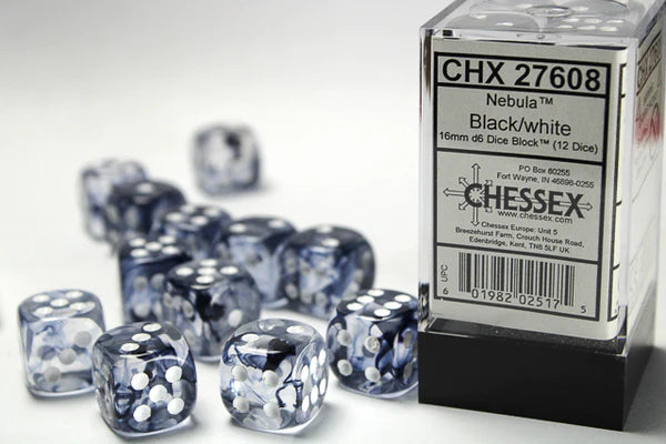 Chessex: Nebula 12D6 Black/White 16mm