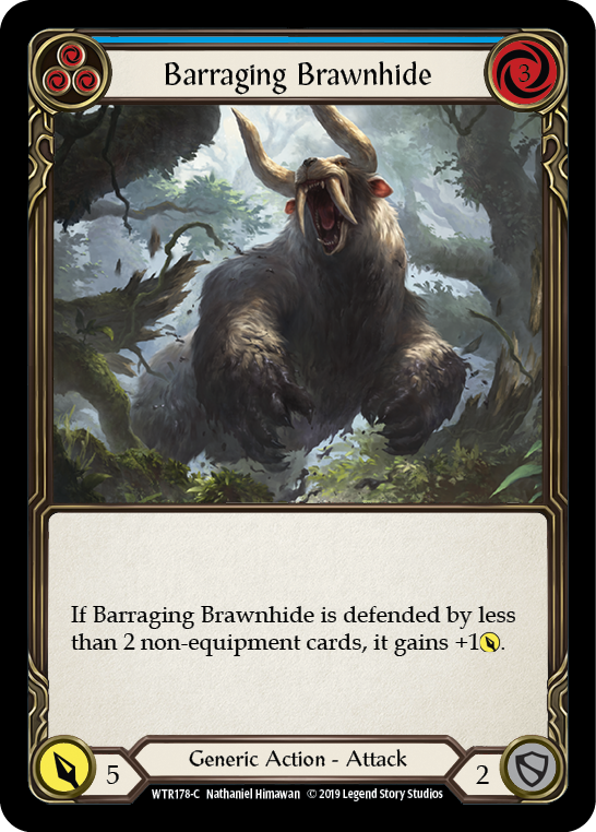 Barraging Brawnhide (Blue) [Welcome to Rathe 1st Edition] Alpha Print Normal