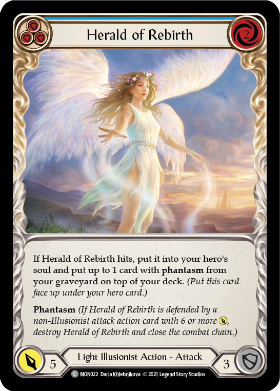Herald of Rebirth (Blue) [Monarch 1st Edition] 1st Edition Rainbow Foil