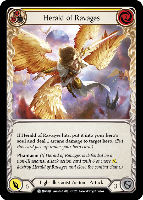 Herald of Ravages (Yellow) [Monarch 1st Edition] 1st Edition Rainbow Foil