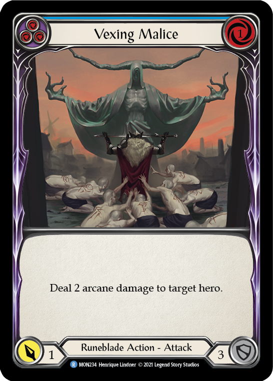 Vexing Malice (Blue) [Monarch 1st Edition] 1st Edition Rainbow Foil