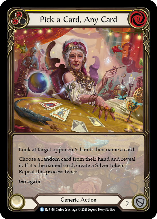 Pick a Card, Any Card (Yellow) [Everfest] 1st Edition Extended Art Rainbow Foil