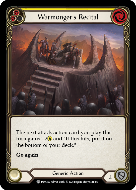 Warmonger's Recital (Yellow) [Monarch 1st Edition] 1st Edition Rainbow Foil