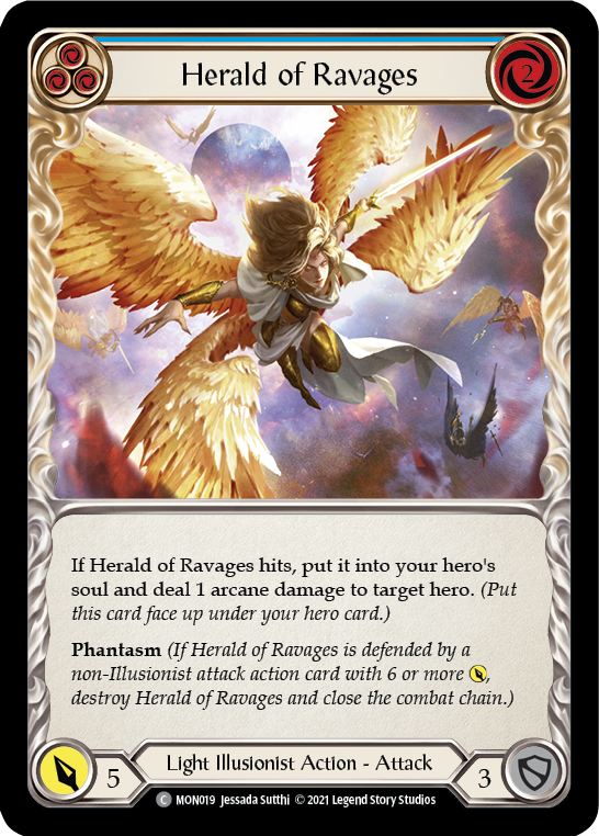 Herald of Ravages (Blue) [Monarch 1st Edition] 1st Edition Rainbow Foil