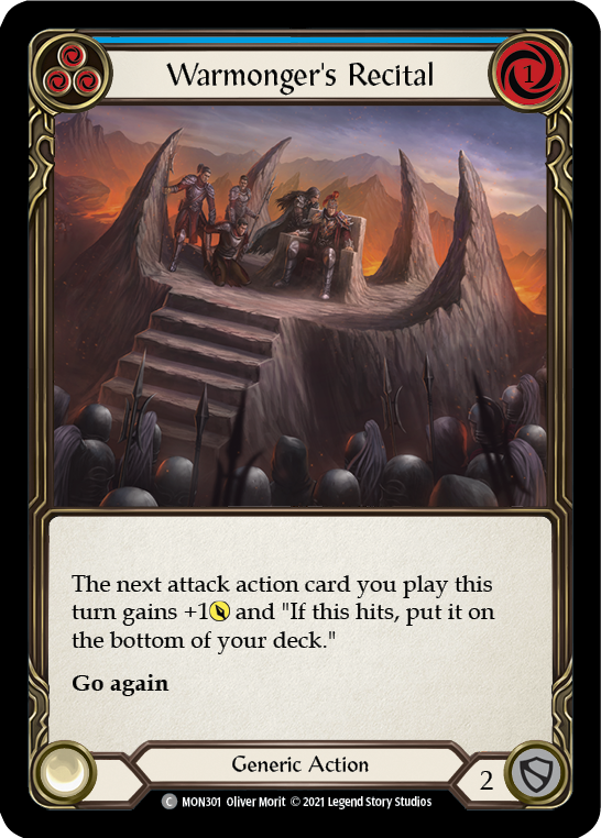 Warmonger's Recital (Blue) [Monarch 1st Edition] 1st Edition Rainbow Foil