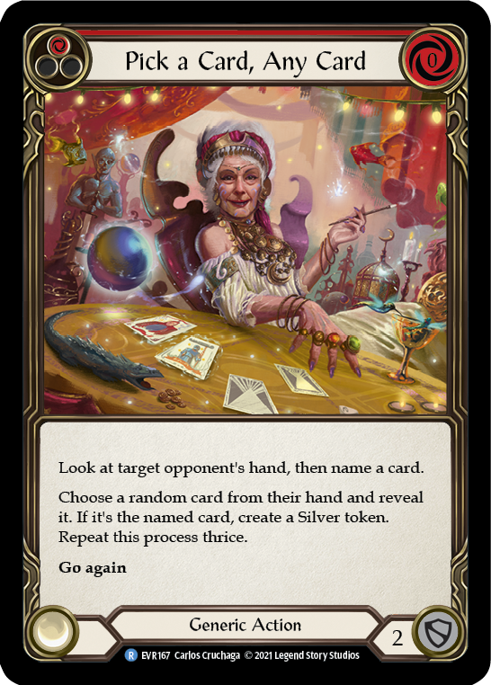 Pick a Card, Any Card (Red) [Everfest] 1st Edition Rainbow Foil