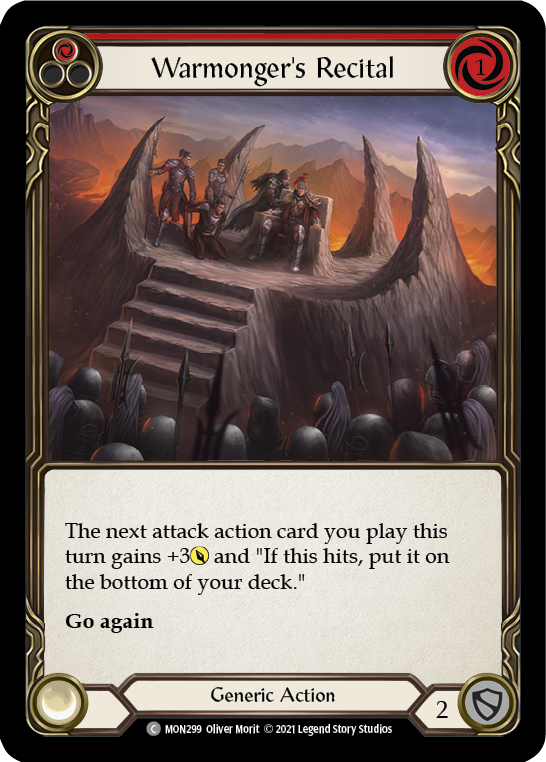 Warmonger's Recital (Red) [Monarch 1st Edition] 1st Edition Rainbow Foil
