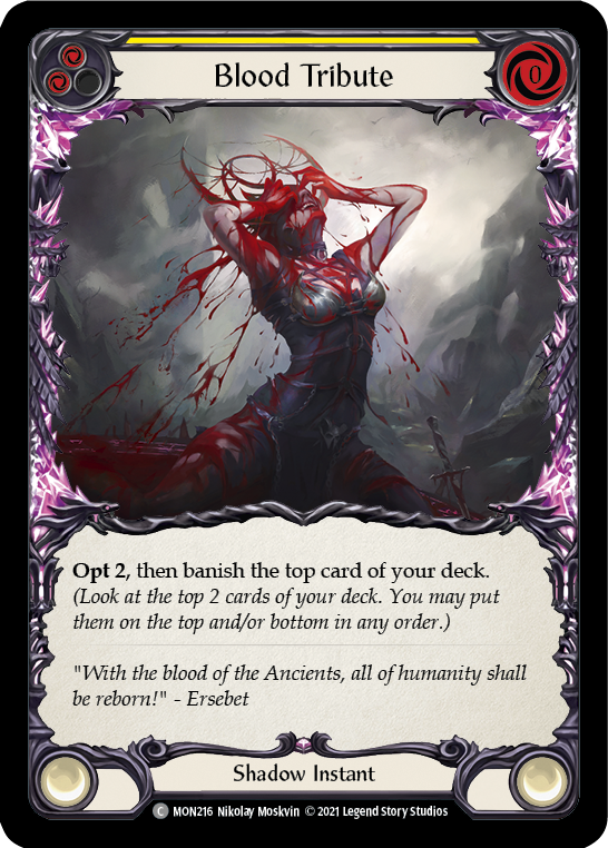 Blood Tribute (Yellow) [Monarch 1st Edition] 1st Edition Rainbow Foil
