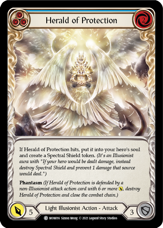Herald of Protection (Blue) [Monarch 1st Edition] 1st Edition Rainbow Foil