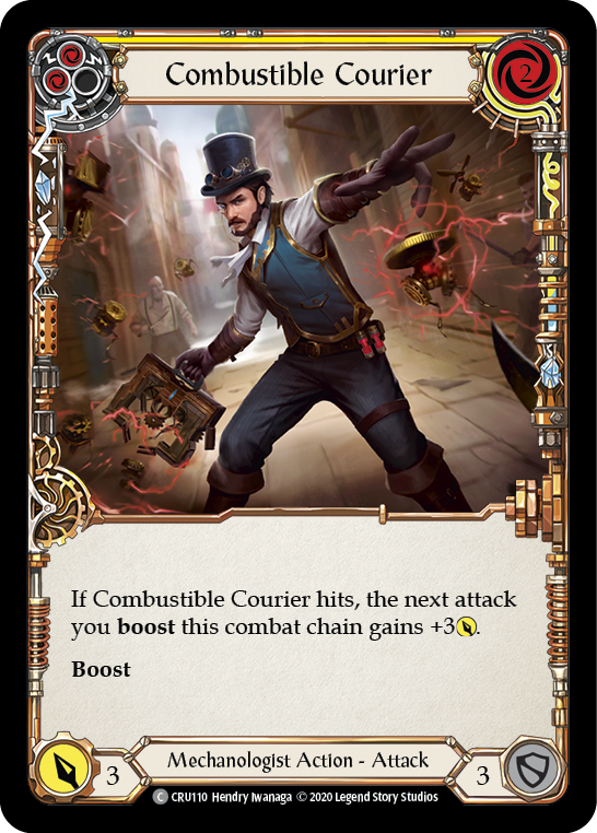 Combustible Courier (Yellow) [Crucible of War 1st Edition] 1st Edition Rainbow Foil