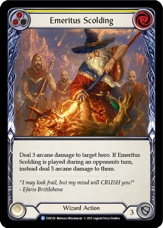 Emeritus Scolding (Yellow) [Everfest] 1st Edition Rainbow Foil