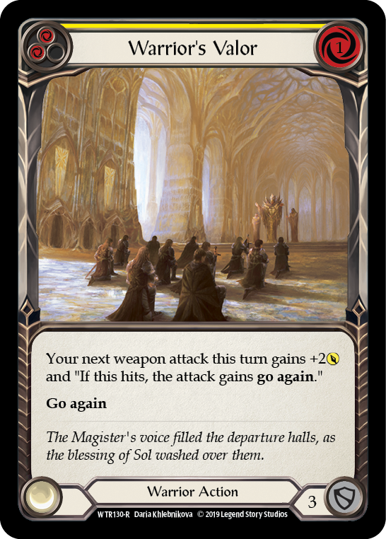 Warrior's Valor (Yellow) [Welcome to Rathe 1st Edition] Alpha Print Rainbow Foil