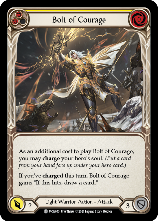 Bolt of Courage (Yellow) [Monarch 1st Edition] 1st Edition Rainbow Foil