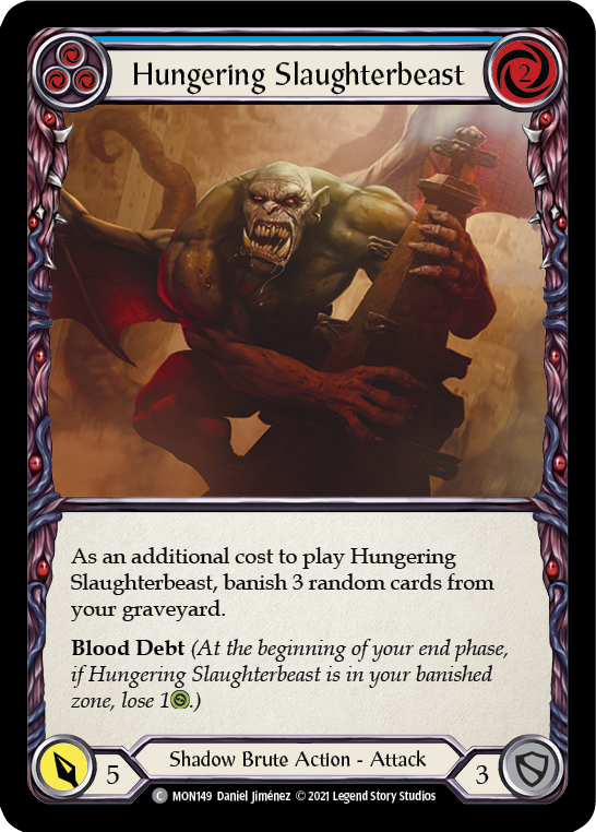 Hungering Slaughterbeast (Blue) [Monarch 1st Edition] 1st Edition Rainbow Foil