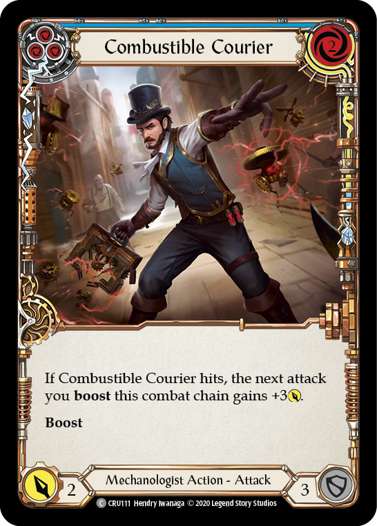 Combustible Courier (Blue) [Crucible of War 1st Edition] 1st Edition Rainbow Foil