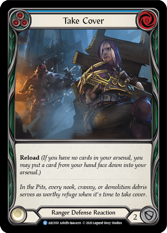 Take Cover (Blue) [Arcane Rising Unlimited] Unlimited Rainbow Foil