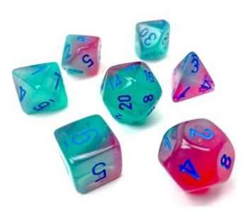 Chessex: Gemini 7-Die Set Gel Green-Pink/Blue Luminary