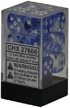 Chessex: Nébuleuse 12D6 Bleu foncé/Blanc 16 mm