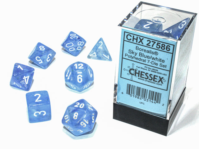 Chessex: Borealis 7-Die Set Sky Vlue/White Luminary