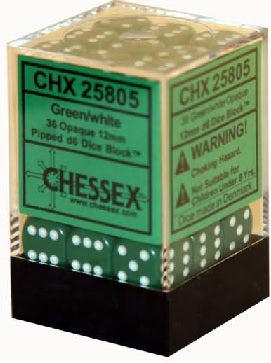 Chessex: Opaque 36D6 Green/White 12mm