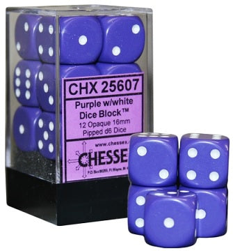 Chessex: Opaque 12D6 Purple/White 16mm