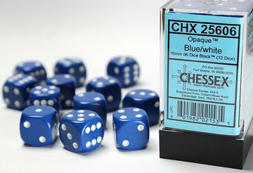 Chessex: Opaque 12D6 Blue/White 16mm