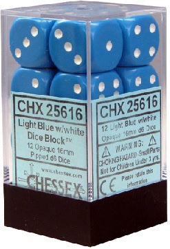 Chessex: Opaque 12D6 Light Blue/White 16mm