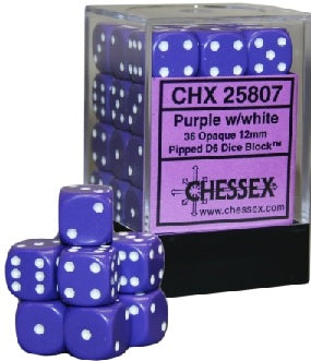 Chessex: 36D6 Purple/White 12mm
