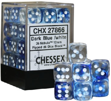 Chessex: Nebula 36D6 Dark Blue/White 12mm
