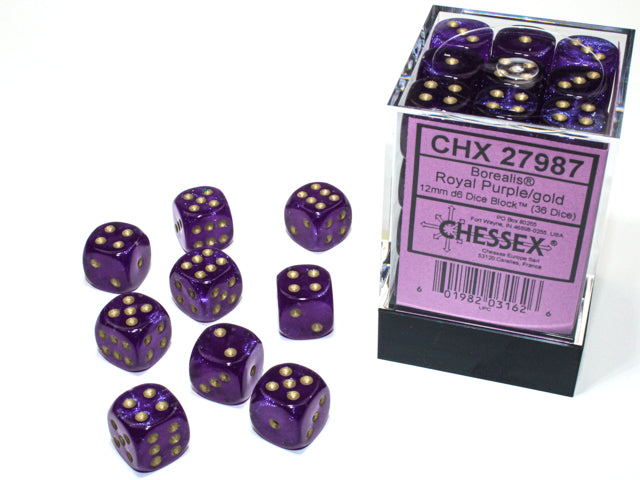 Chessex: Borealis 36D6 Royal Purple/Gold 12 mm Luminaire