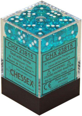 Chessex: Translucent 36D6 Teal/White 12mm