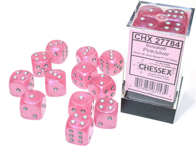 Chessex: Borealis 12D6 Rose/Argent 16 mm Luminaire